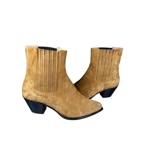 Margaux Agnes Suede Western Ankle Boots Brown Square Toe  Margaux Agnes Suede Western Ankle Boots Brown Square Toe Booties 39.5